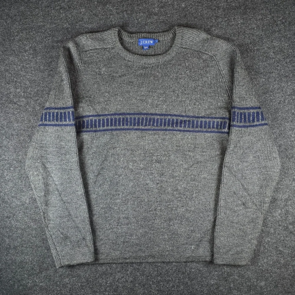 Vintage 90s J.Crew Men's Gray Wool Crewneck Sweater Made in Hong Kong Size L